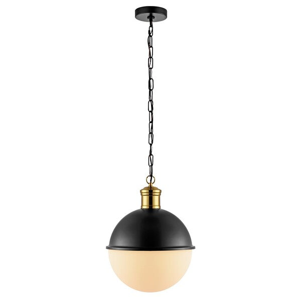 Daylily Pendant Lighting in Black with White Glass Shade