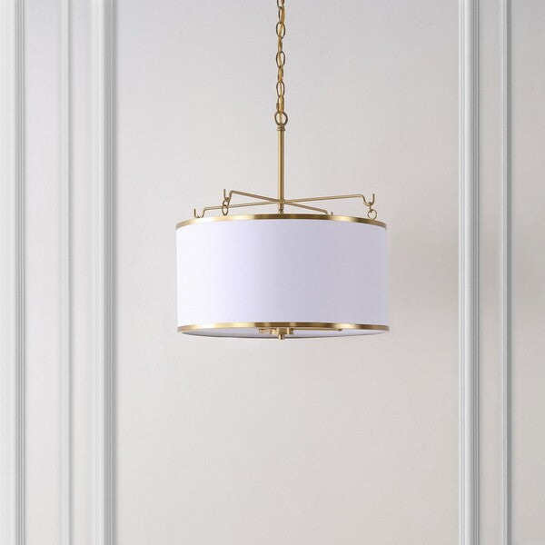 Perzeta Extendable Pendant in Brass with White Drum Shade