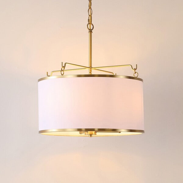 Perzeta Extendable Pendant in Brass with White Drum Shade
