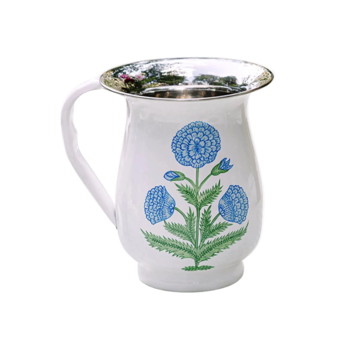 Poppy Blue Hand-Painted Enamelware Pitcher by Trudie — 7.25″