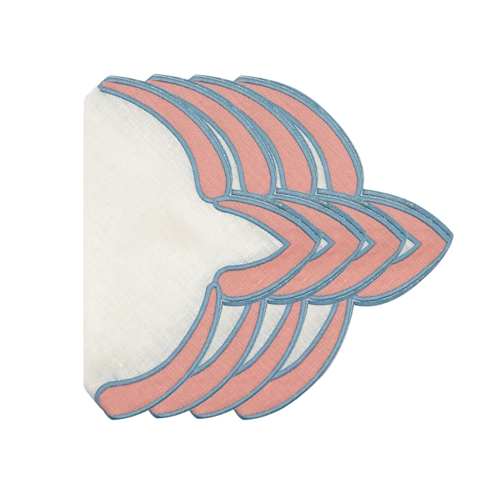 Poppy Pink Appliqué Linen Dinner Napkins by Duggan Society — Set of 4