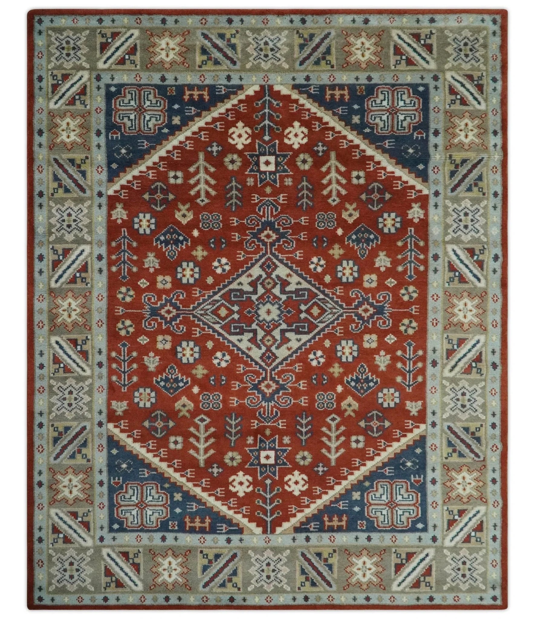 Premium Style Brown, Blue and Beige Hand Knotted Traditional Heriz wool Area Rug - The Rug Decor