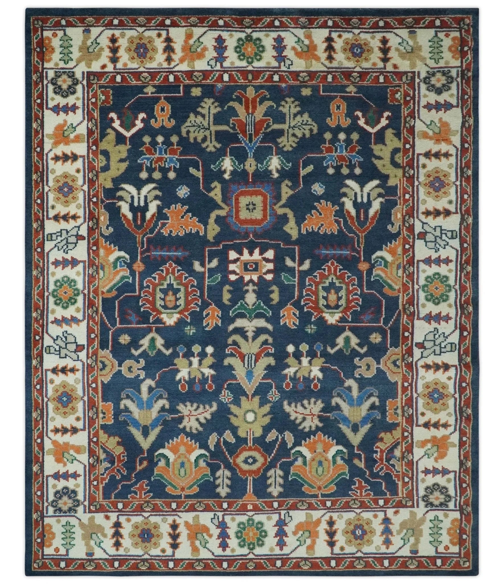 Premium Style Vibrant Colorful Blue, Ivory, Rust and Orange Traditional Hand Knotted Oriental Oushak Multi Size wool Area Rug - The Rug Decor