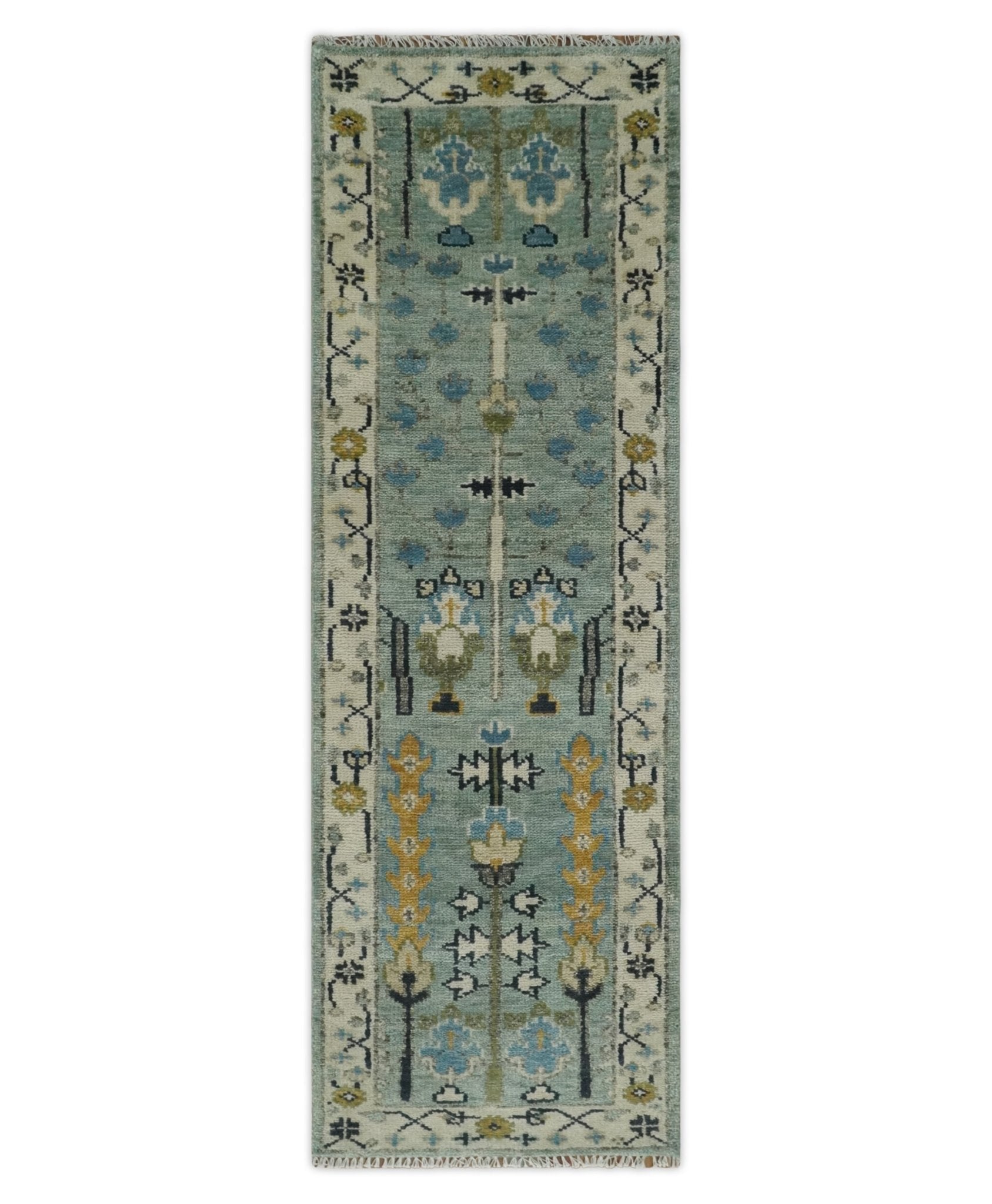 Ready to Ship Antique Moss Green and Ivory Hand Knotted Traditional Wool Area Rug