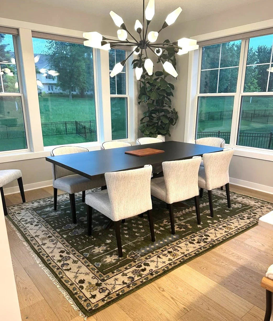 Ready to Ship Hand Knotted Green and Ivory Traditional Wool Area Rug - The Rug Decor