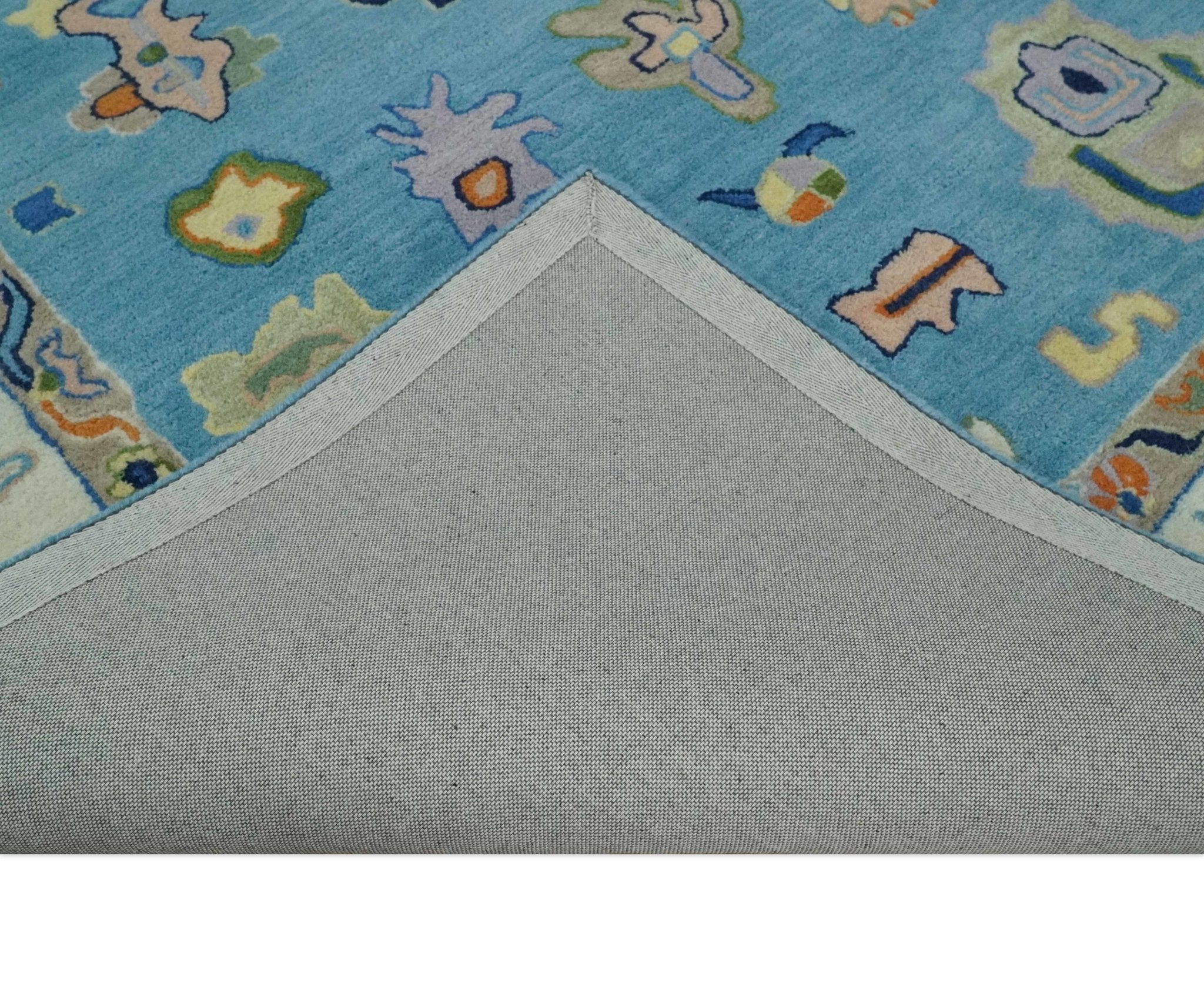 Ready to Ship Hand Tufted Blue and Ivory Modern Colorful Oushak Rug, Kids, Living Room Rug
