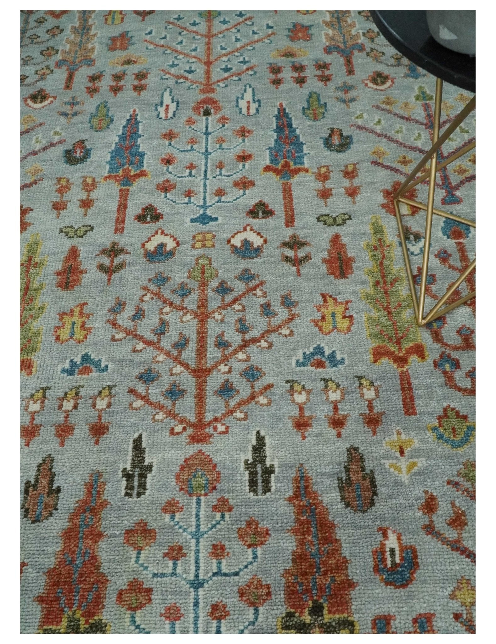 Ready to Ship Tree of Life Hand Knotted Silver, Brown and Rust Traditional Oushak Wool Rug