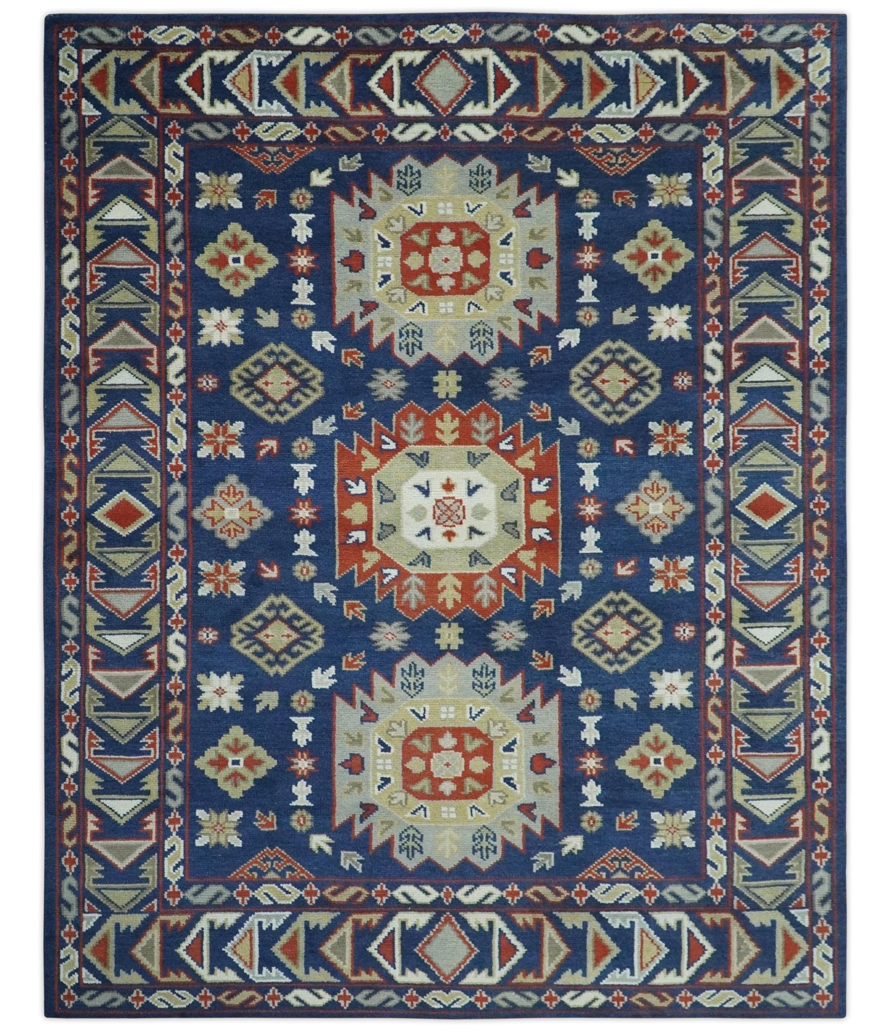 Red, Brown and Olive Traditional Hand knotted Custom Made Wool Area Rug - The Rug Decor