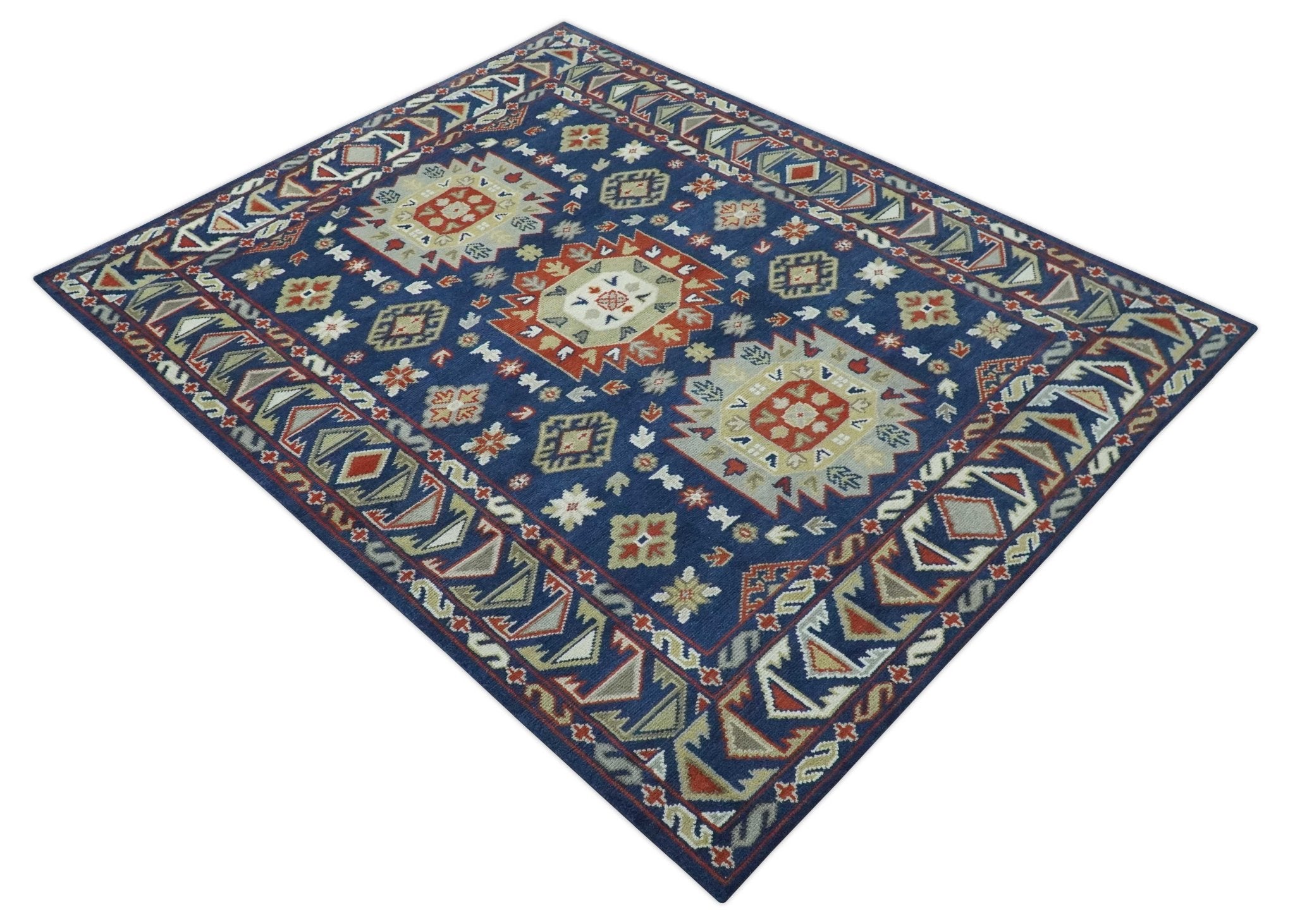 Red, Brown and Olive Traditional Hand knotted Custom Made Wool Area Rug - The Rug Decor