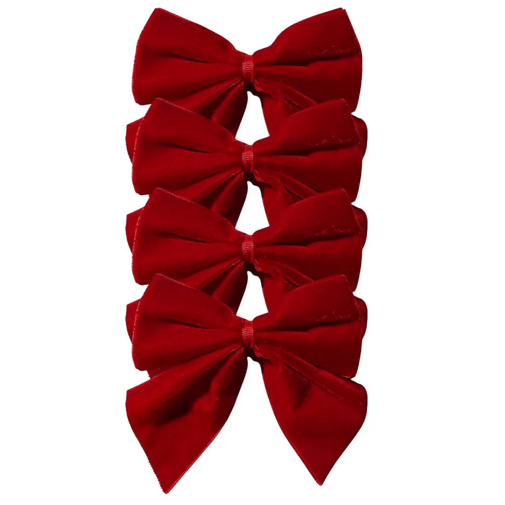 Velvet Bow Napkin Ties in Red (Set of 4)