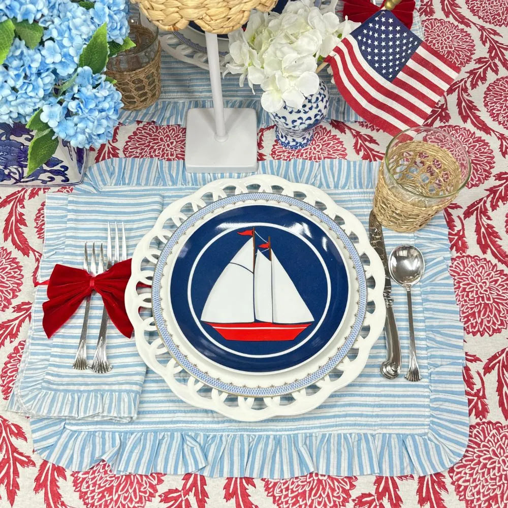 Blue Stripes with Ruffle - Napkin - Set of 4 - The Mayfair Hall