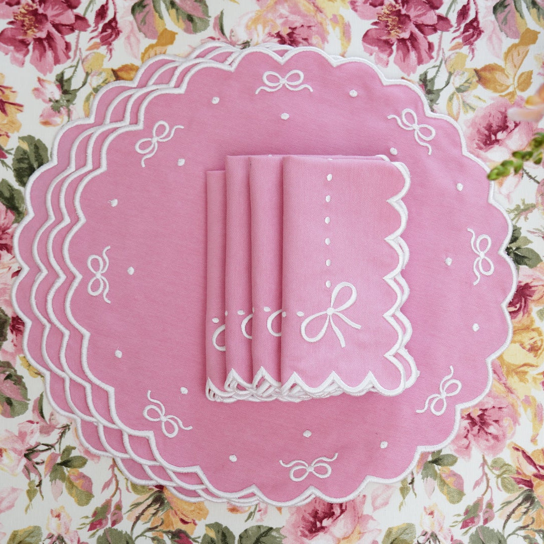 RIBBIA PINK ROUND FABRIC PLACEMAT & NAPKIN SET