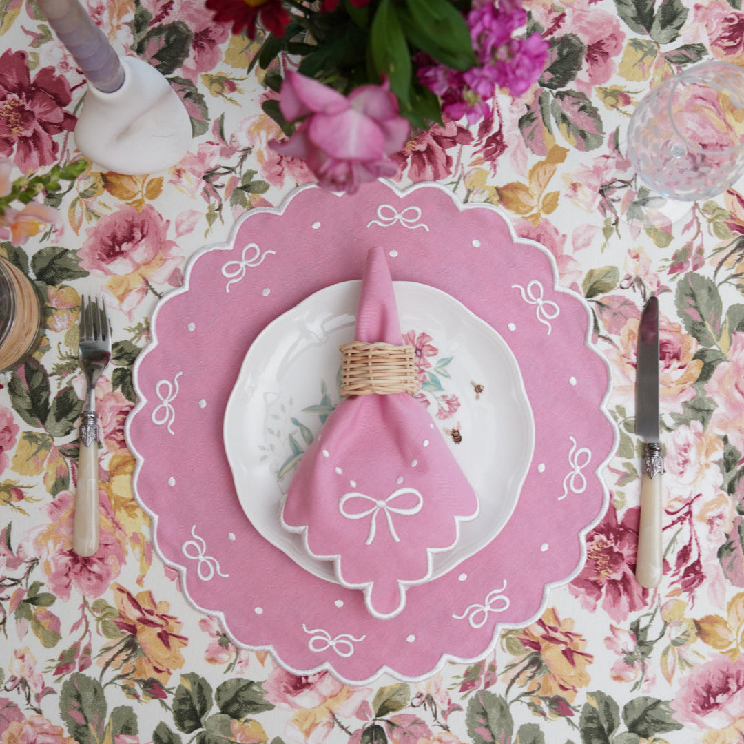 RIBBIA PINK ROUND FABRIC PLACEMAT & NAPKIN SET