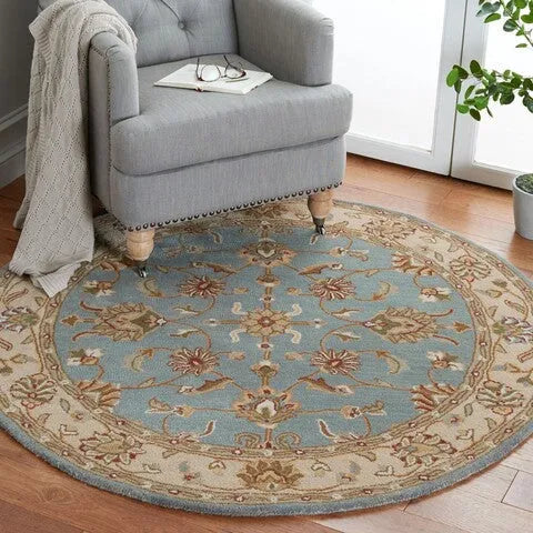 Royalty Wool Rug in Blue and Beige - The Mayfair Hall
