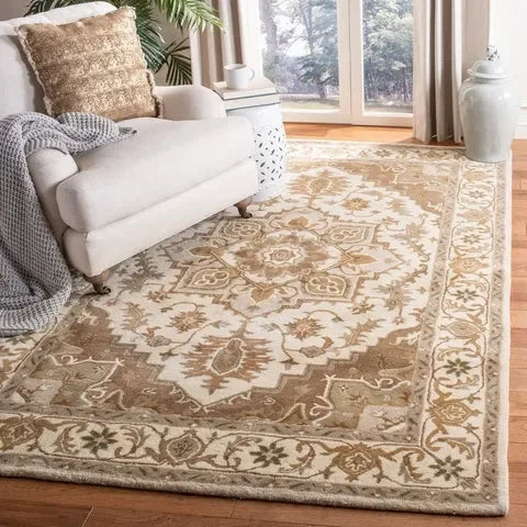 Royalty Wool Rug in Beige and Sage - The Mayfair Hall