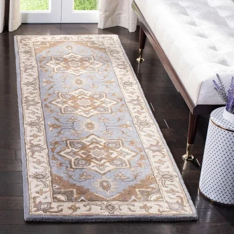 Royalty Wool Rug in Light Blue and Beige - The Mayfair Hall
