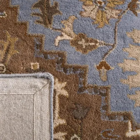Royalty Wool Rug in Light Blue and Beige - The Mayfair Hall