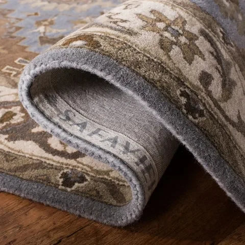 Royalty Wool Rug in Light Blue and Beige - The Mayfair Hall