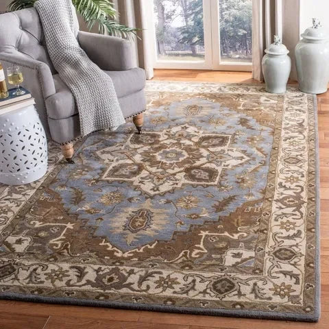 Royalty Wool Rug in Light Blue and Beige - The Mayfair Hall
