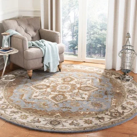 Royalty Wool Rug in Light Blue and Beige - The Mayfair Hall