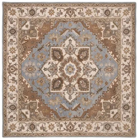 Royalty Wool Rug in Light Blue and Beige - The Mayfair Hall