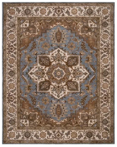 Royalty Wool Rug in Light Blue and Beige - The Mayfair Hall