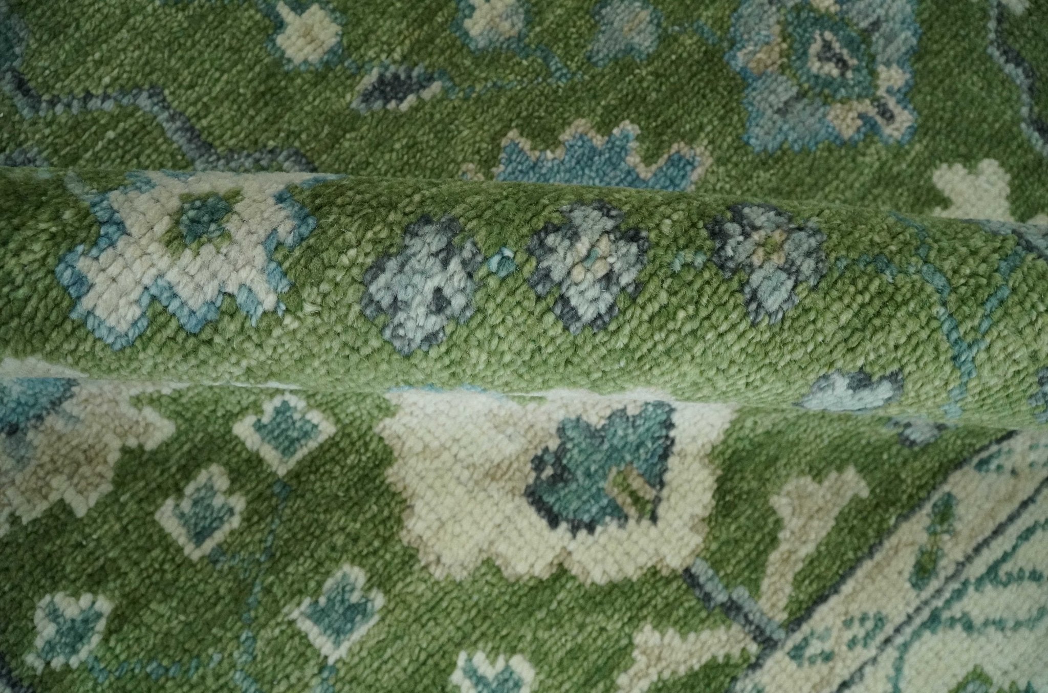 Royal Green and Ivory Custom Made Hand knotted Traditional Oushak wool Area Rug - The Rug Decor