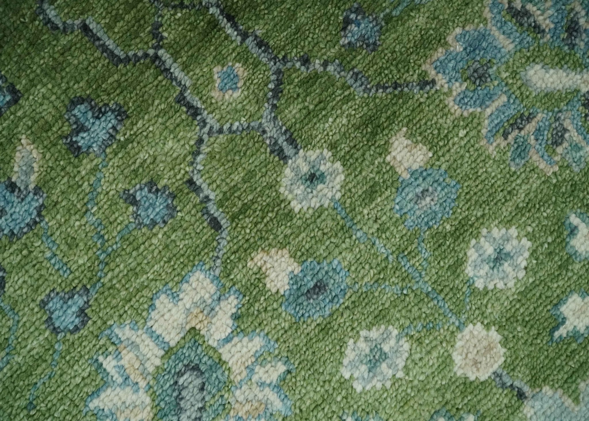 Royal Green and Ivory Custom Made Hand knotted Traditional Oushak wool Area Rug - The Rug Decor