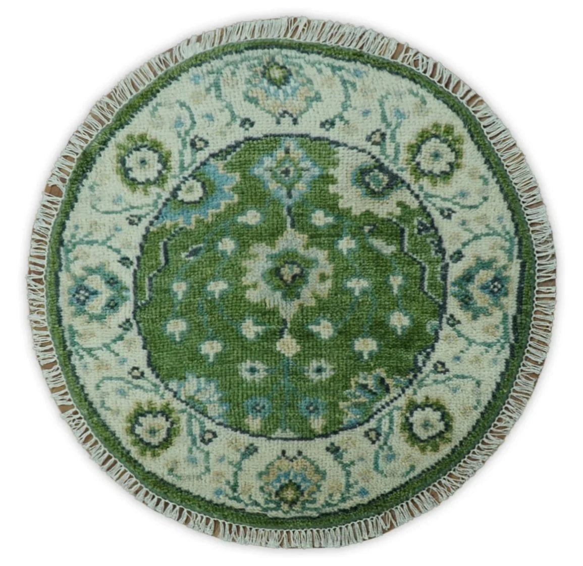 Royal Green and Ivory Custom Made Hand knotted Traditional Oushak wool Area Rug - The Rug Decor