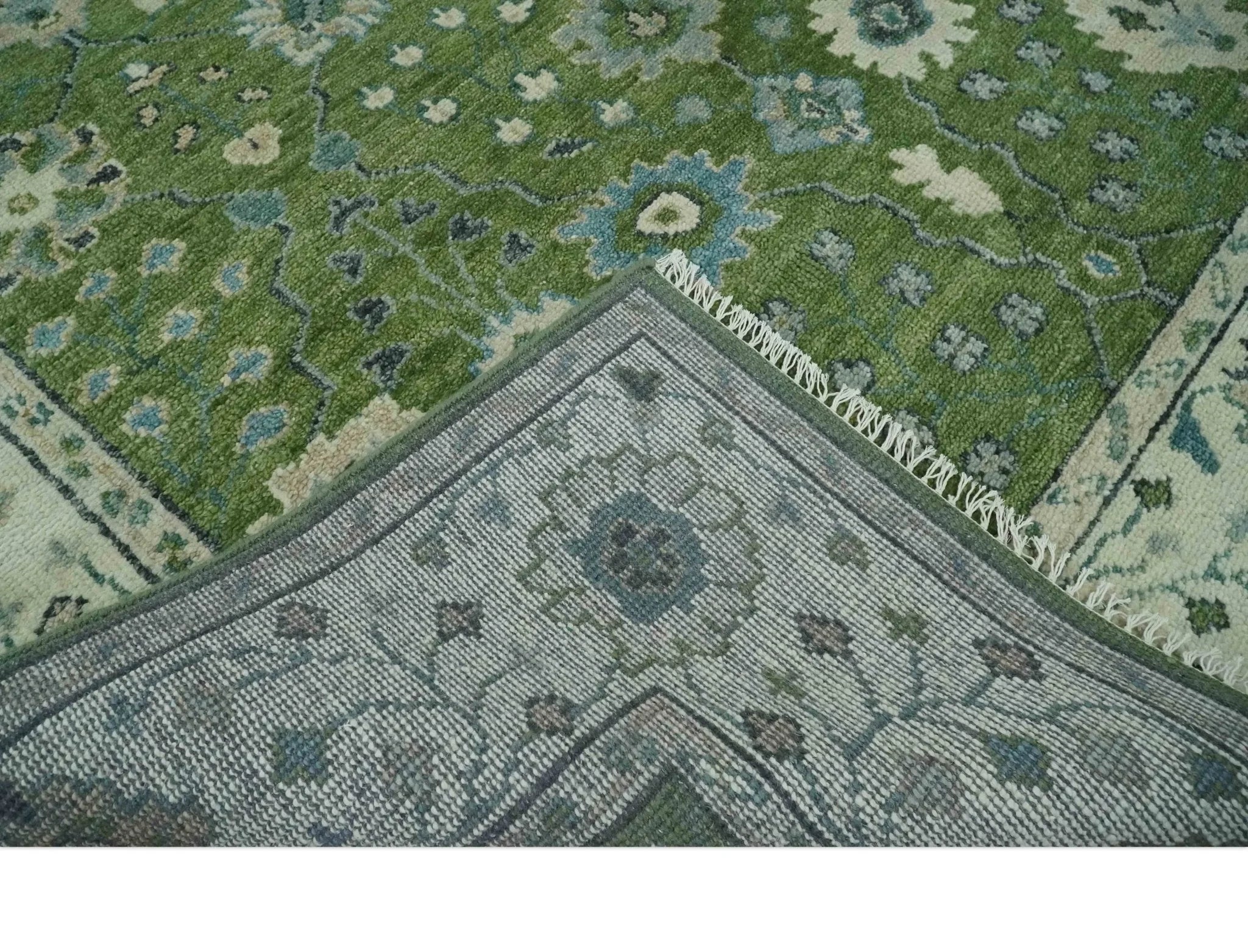 Royal Green and Ivory Custom Made Hand knotted Traditional Oushak wool Area Rug - The Rug Decor