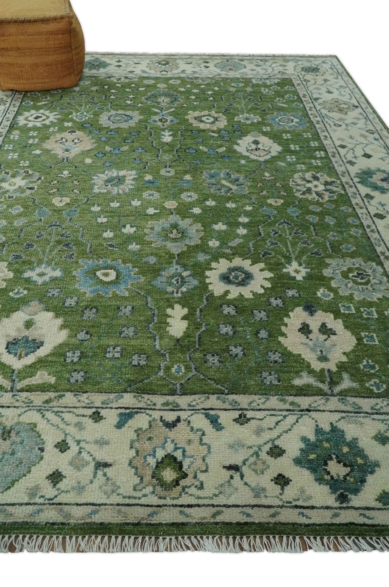Royal Green and Ivory Custom Made Hand knotted Traditional Oushak wool Area Rug - The Rug Decor