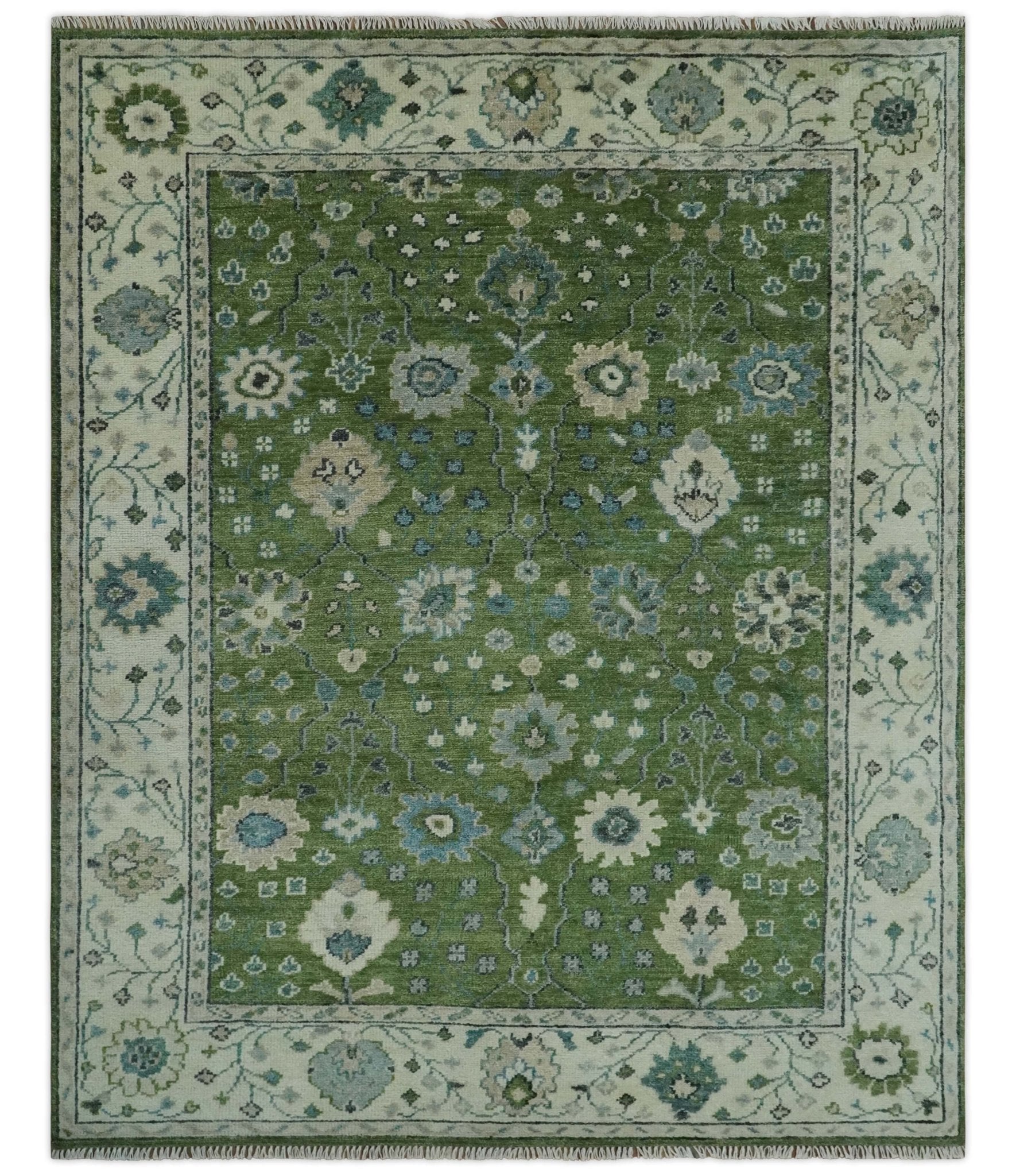 Royal Green and Ivory Custom Made Hand knotted Traditional Oushak wool Area Rug - The Rug Decor