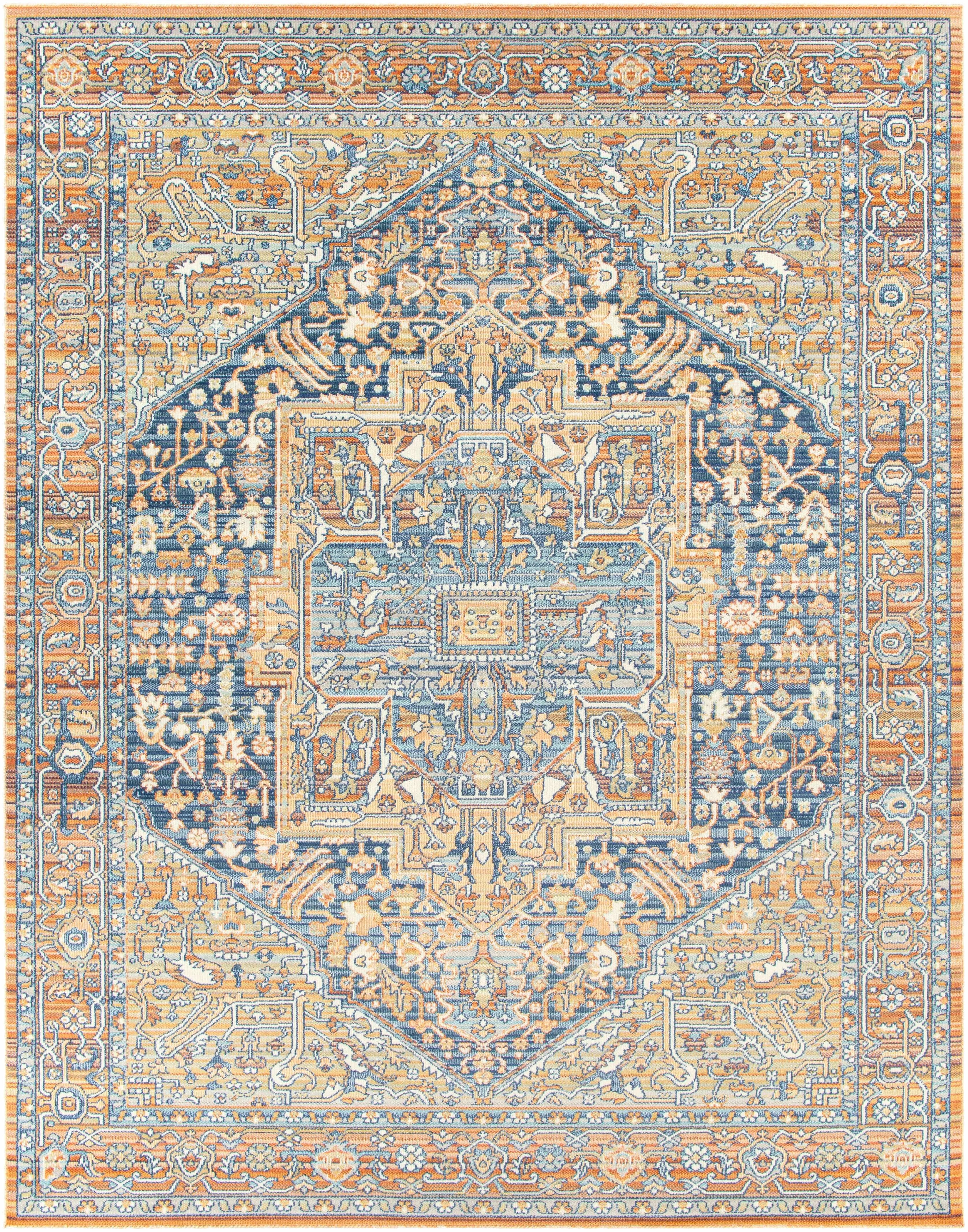 Ripponlea Blue&Orange Medallion Rug - The Mayfair Hall