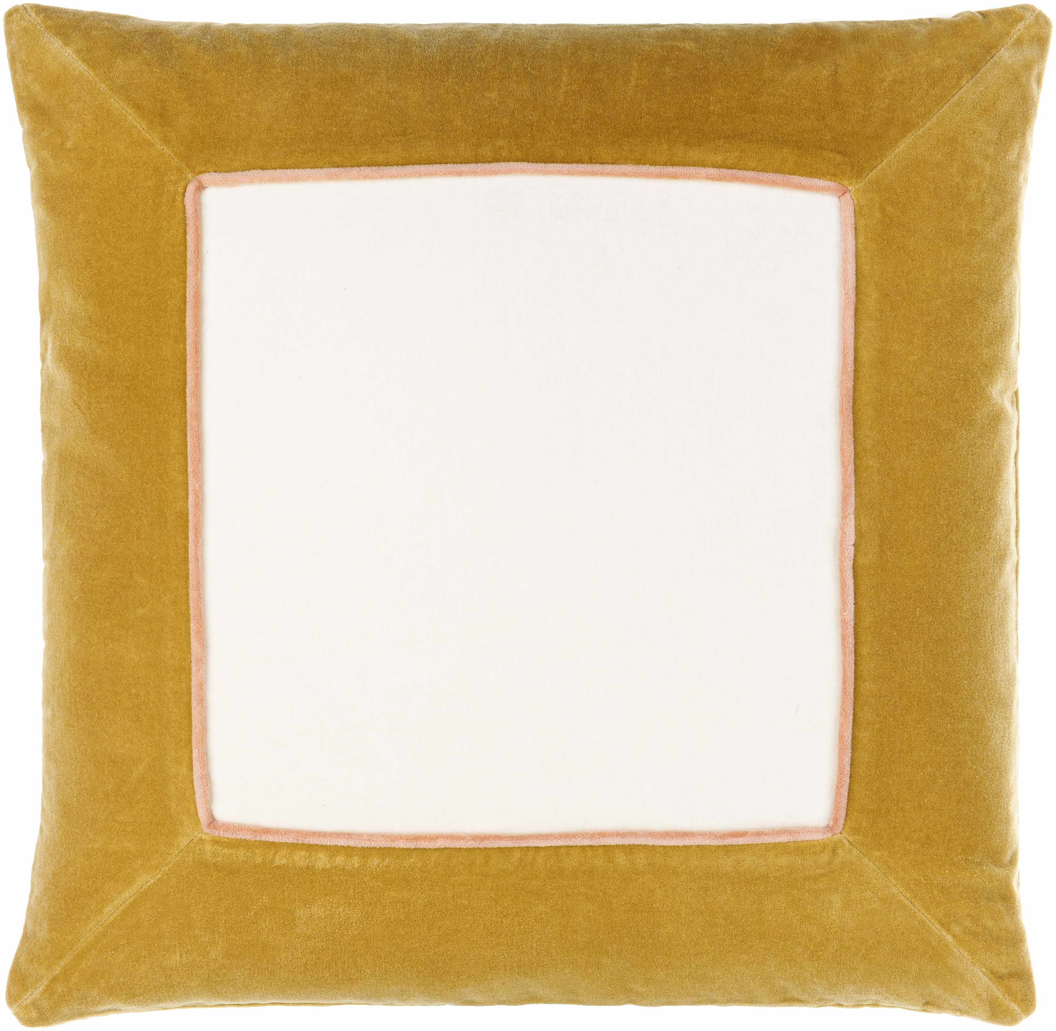 Rahiq Cotton Throw Pillow in Off White with Yellow Border and Slim Salmon Piping