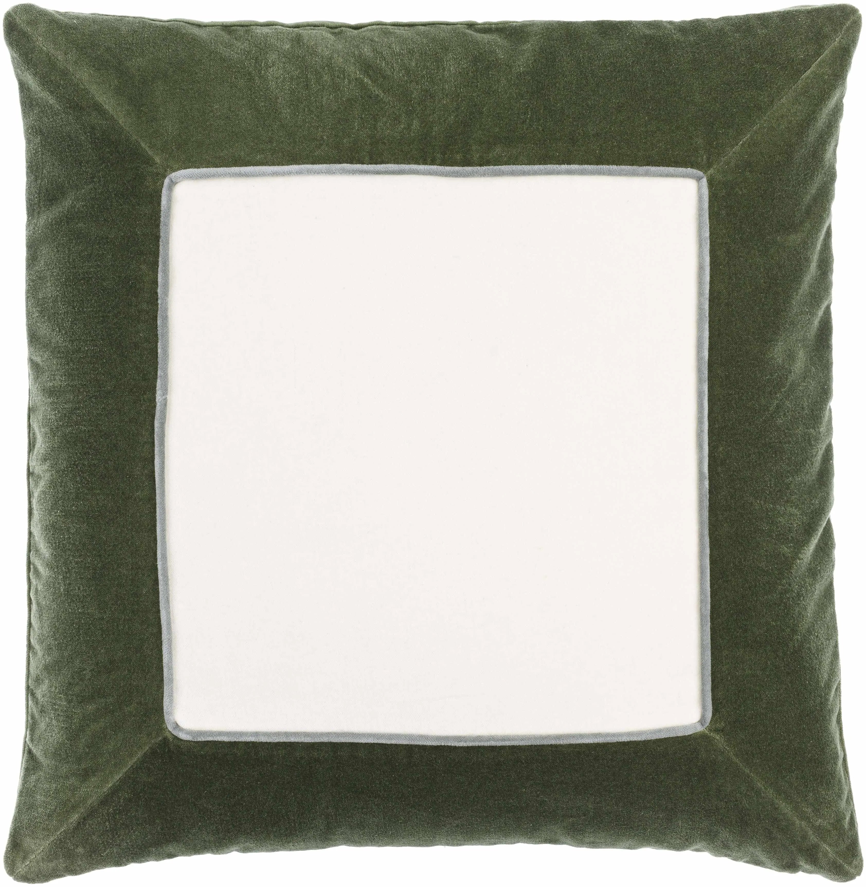 Rahiq Cotton Throw Pillow in Off White Center and Forest Green Border