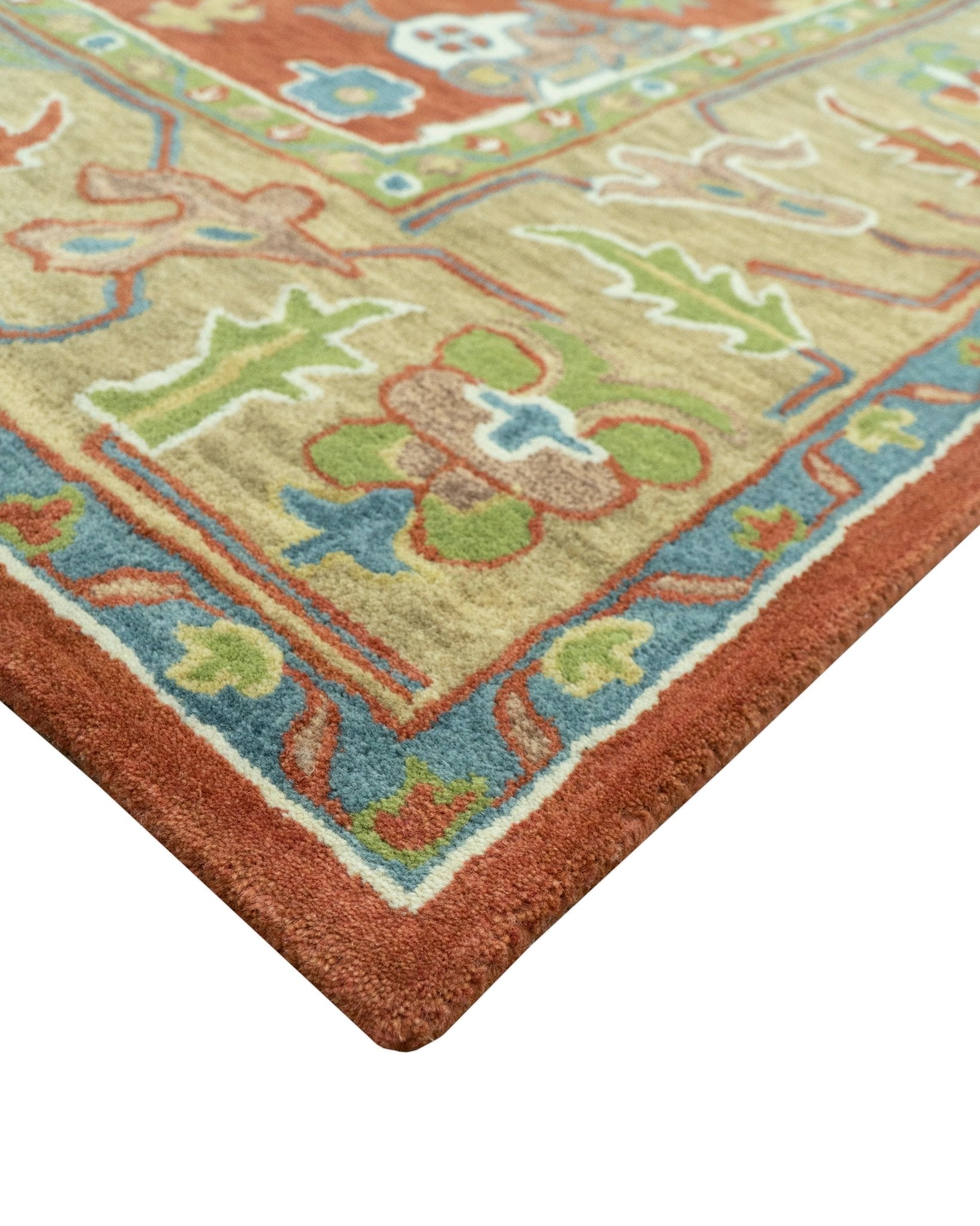Hand Tufted Wool Area Rug in Rust And Beige with Traditional Oushak Design (8 x 10)