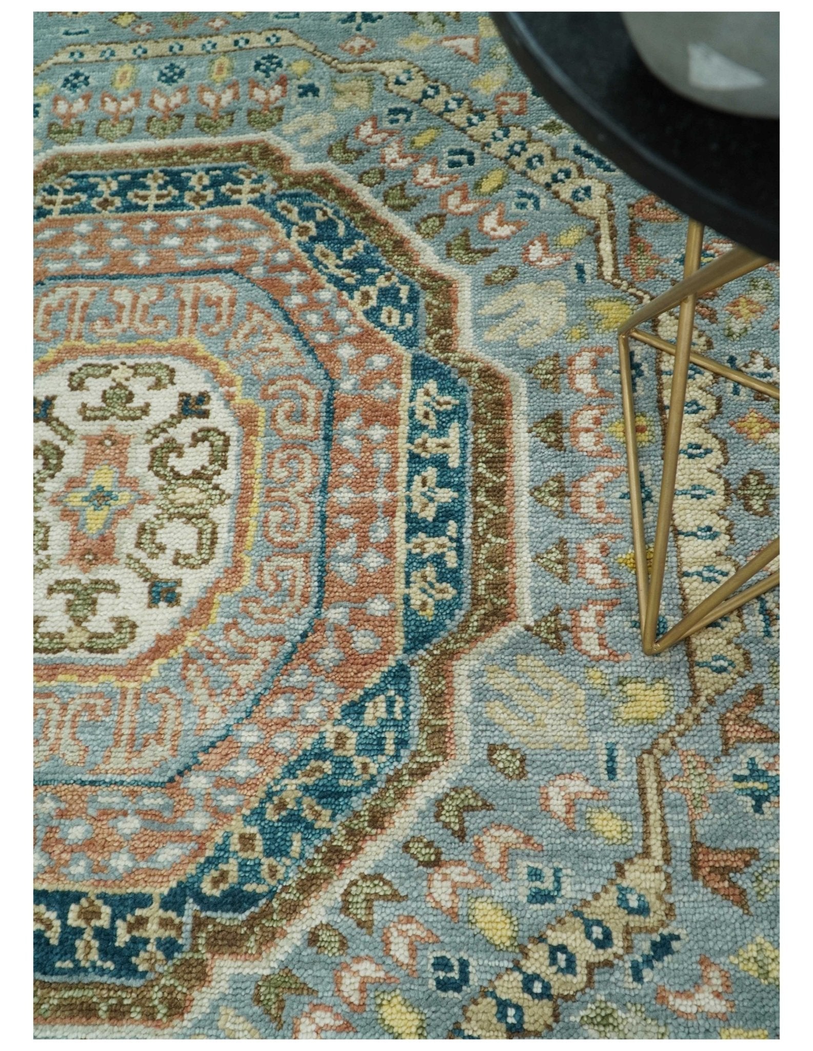 Rust and Blue Mamluk Rug 8x10, 9x12, 10x14 Hand Knotted Antique Style