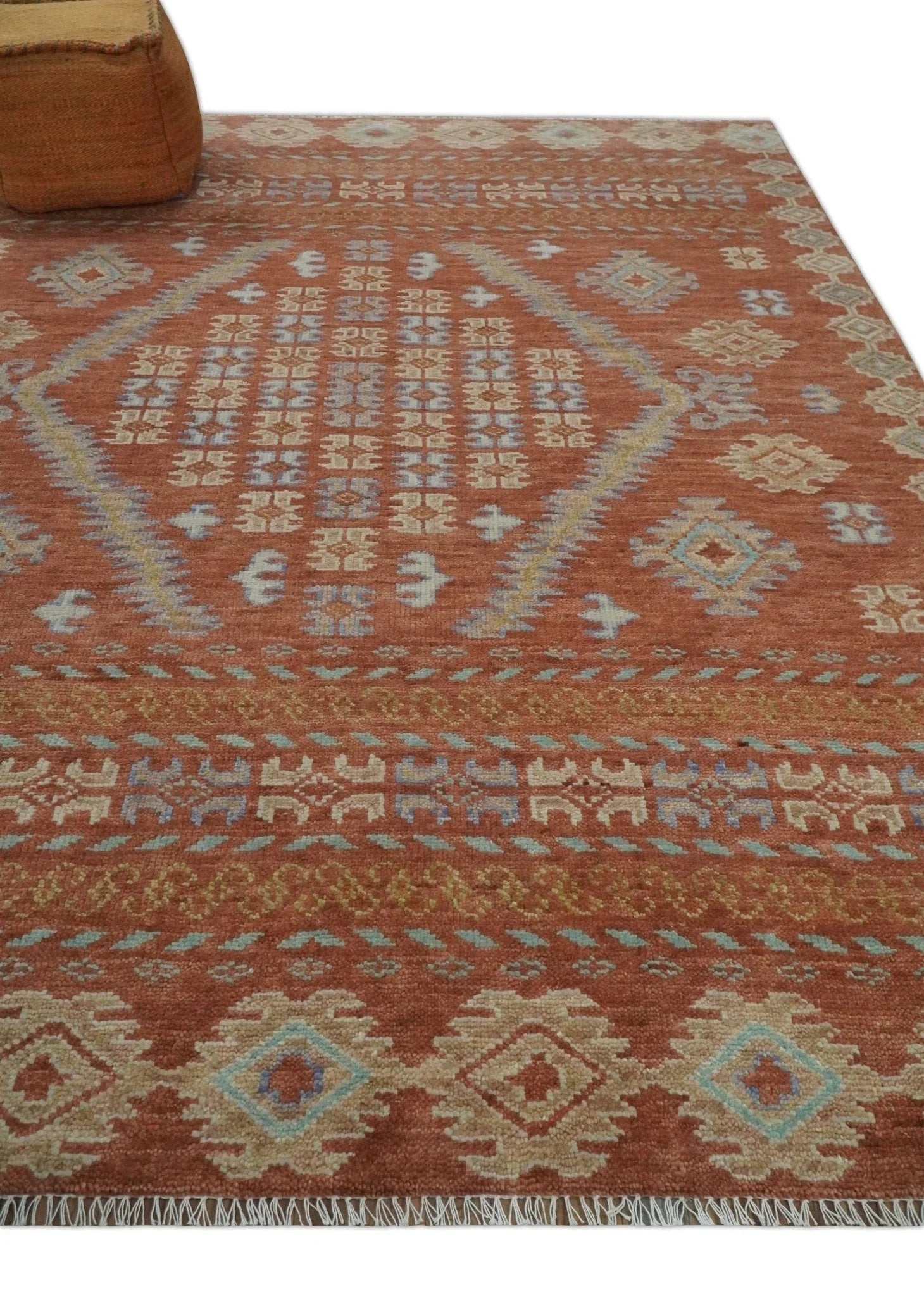 Rust, Beige and Blue Hand knotted Traditional Multi Size Oriental wool Area Rug - The Rug Decor