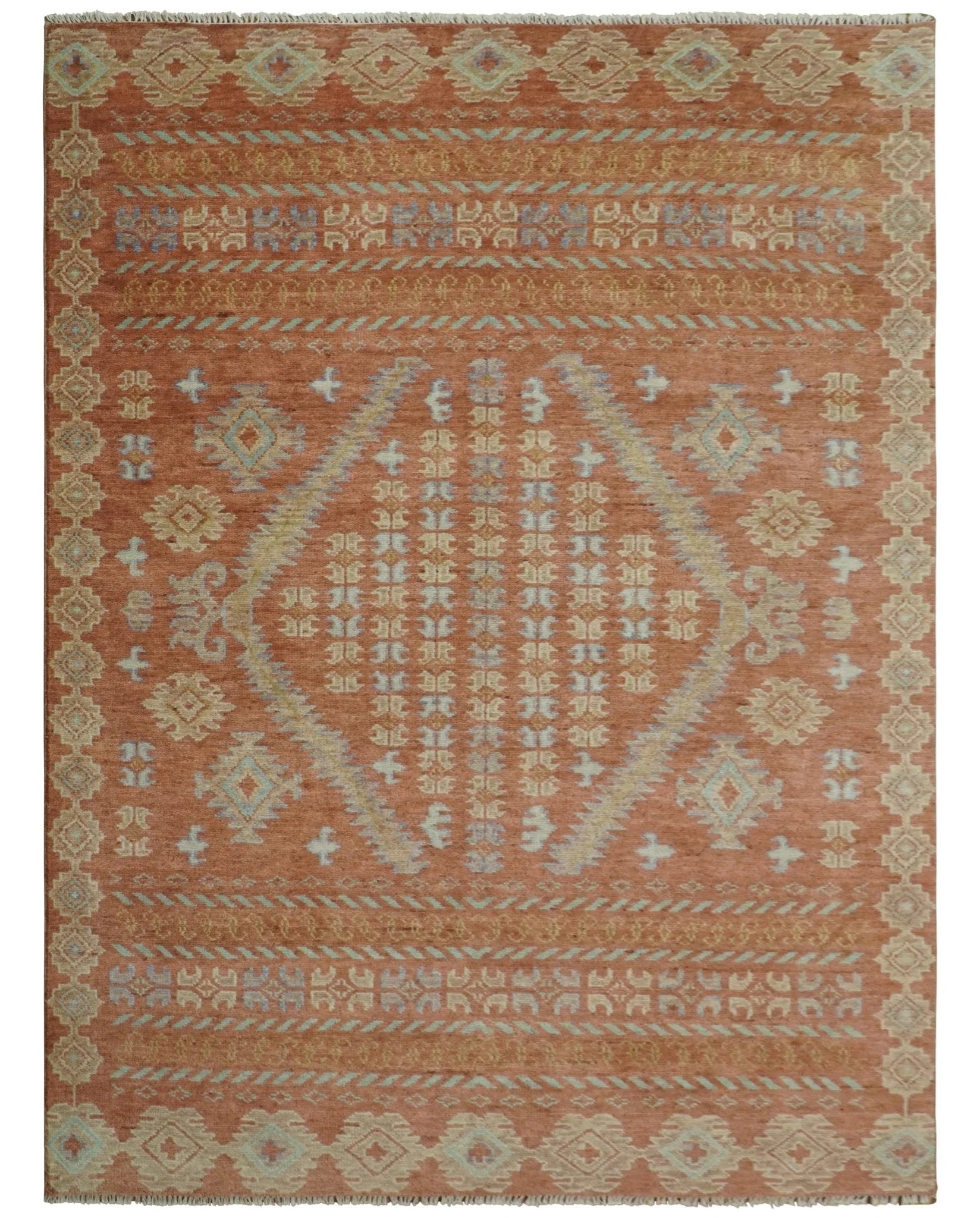 Rust, Beige and Blue Hand knotted Traditional Multi Size Oriental wool Area Rug - The Rug Decor