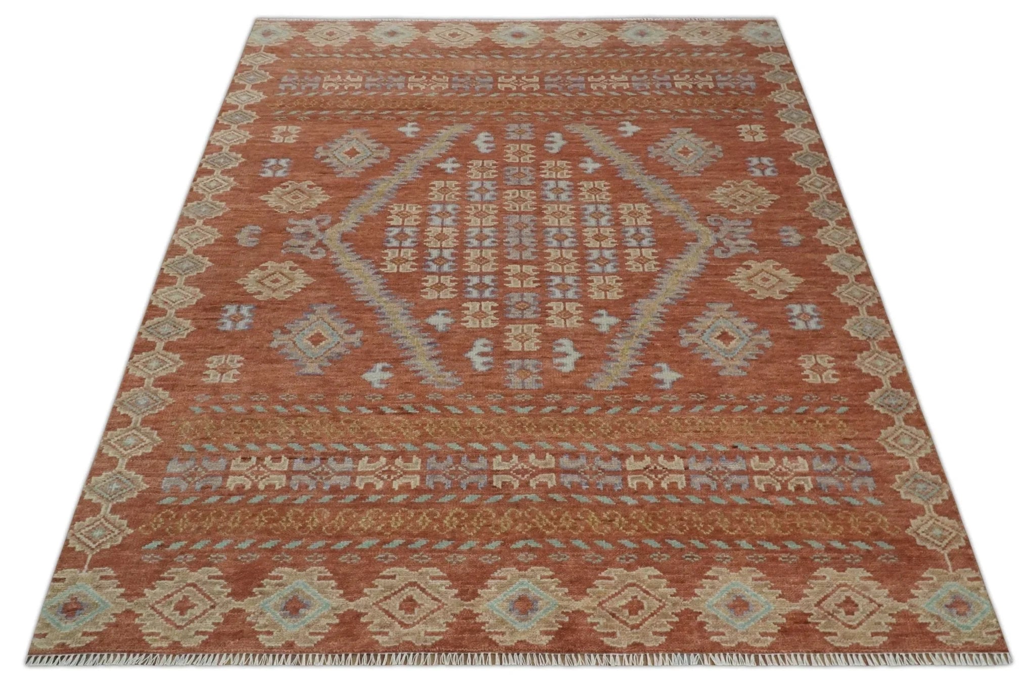 Rust, Beige and Blue Hand knotted Traditional Multi Size Oriental wool Area Rug - The Rug Decor