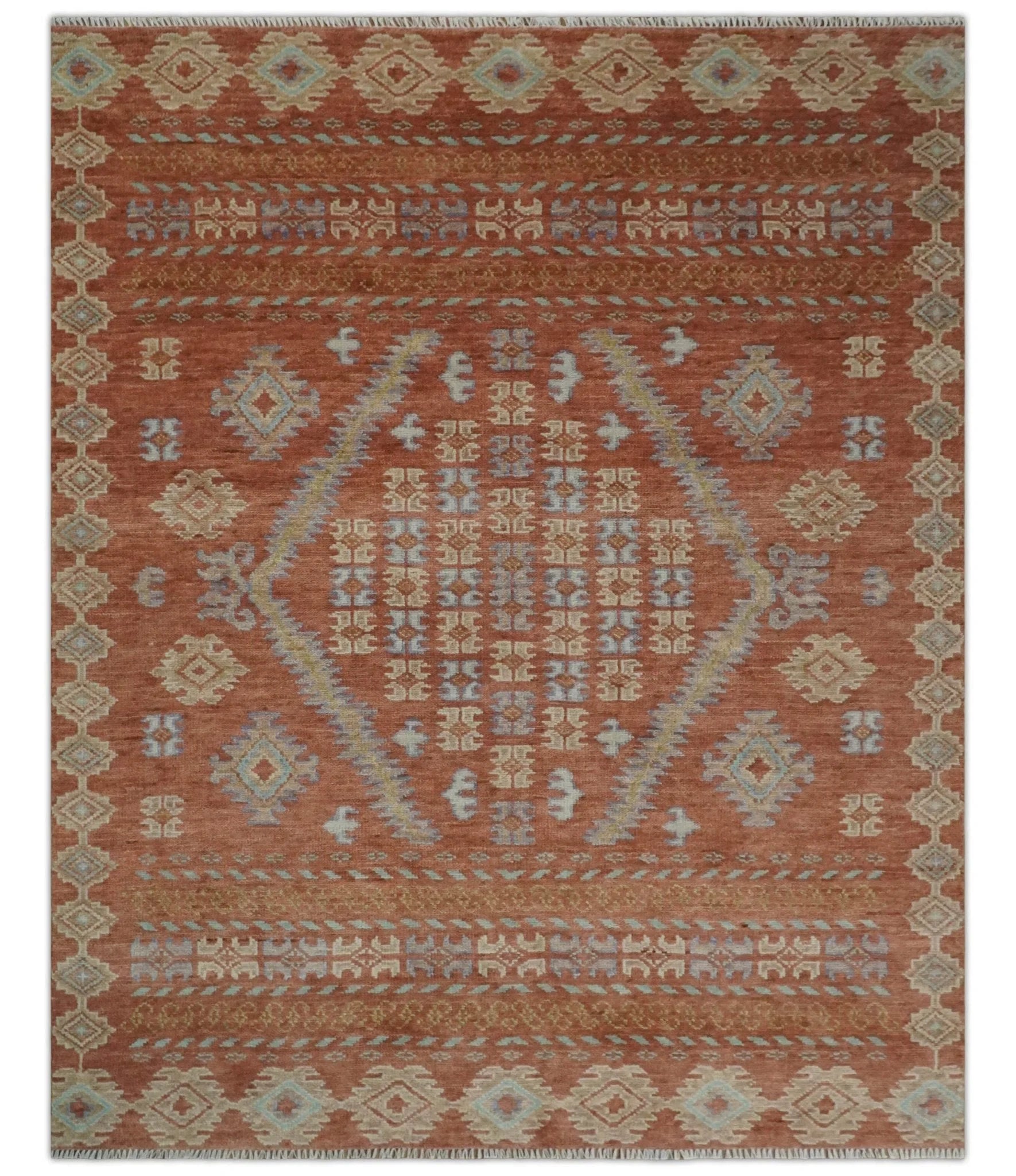 Rust, Beige and Blue Hand knotted Traditional Multi Size Oriental wool Area Rug - The Rug Decor