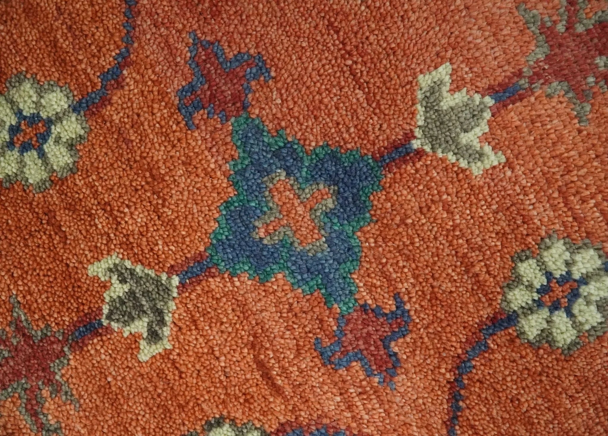 Rust, Blue and Beige Hand Knotted Oriental Oushak Multi Size wool Area Rug - The Rug Decor