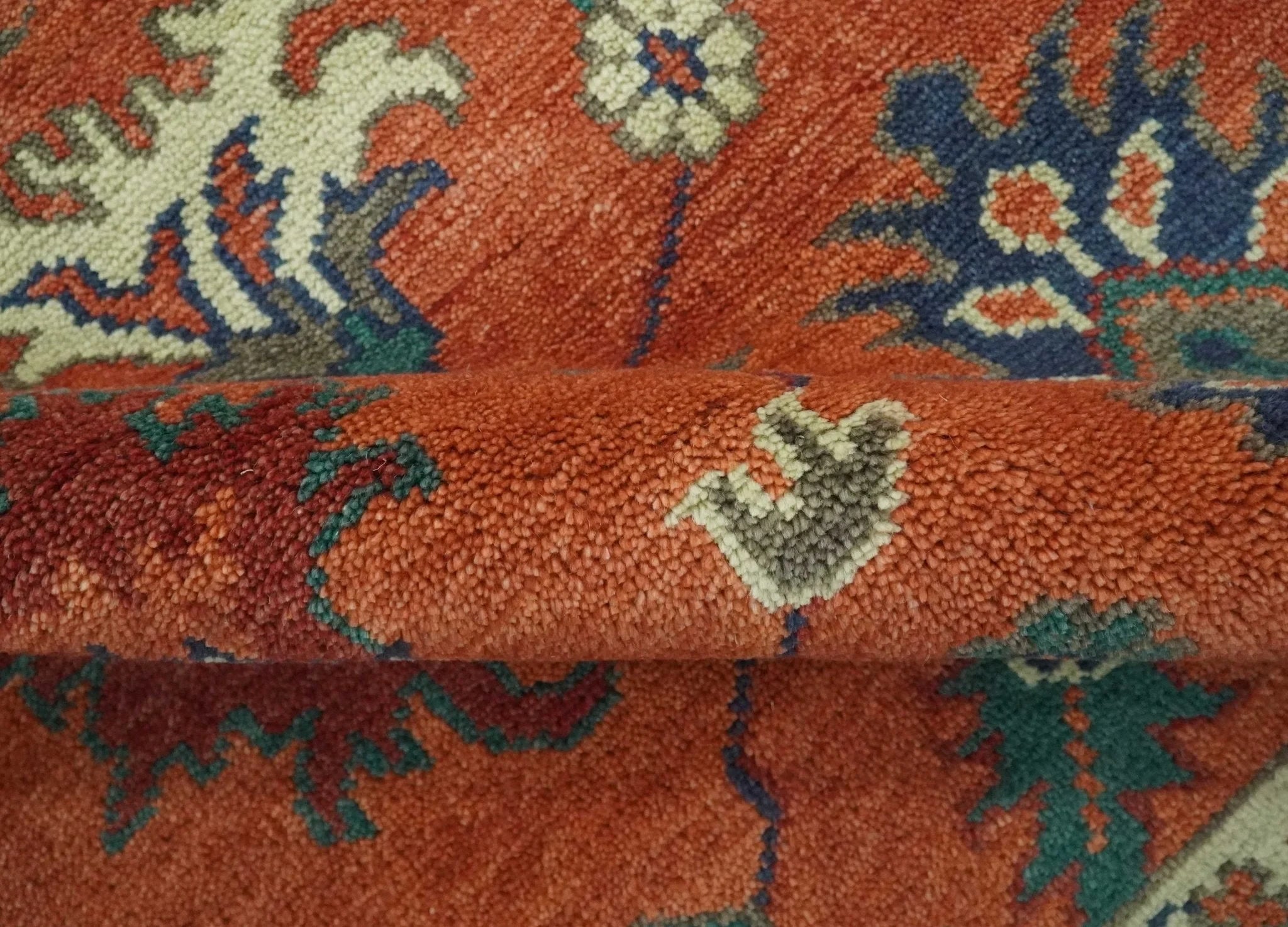 Rust, Blue and Beige Hand Knotted Oriental Oushak Multi Size wool Area Rug - The Rug Decor