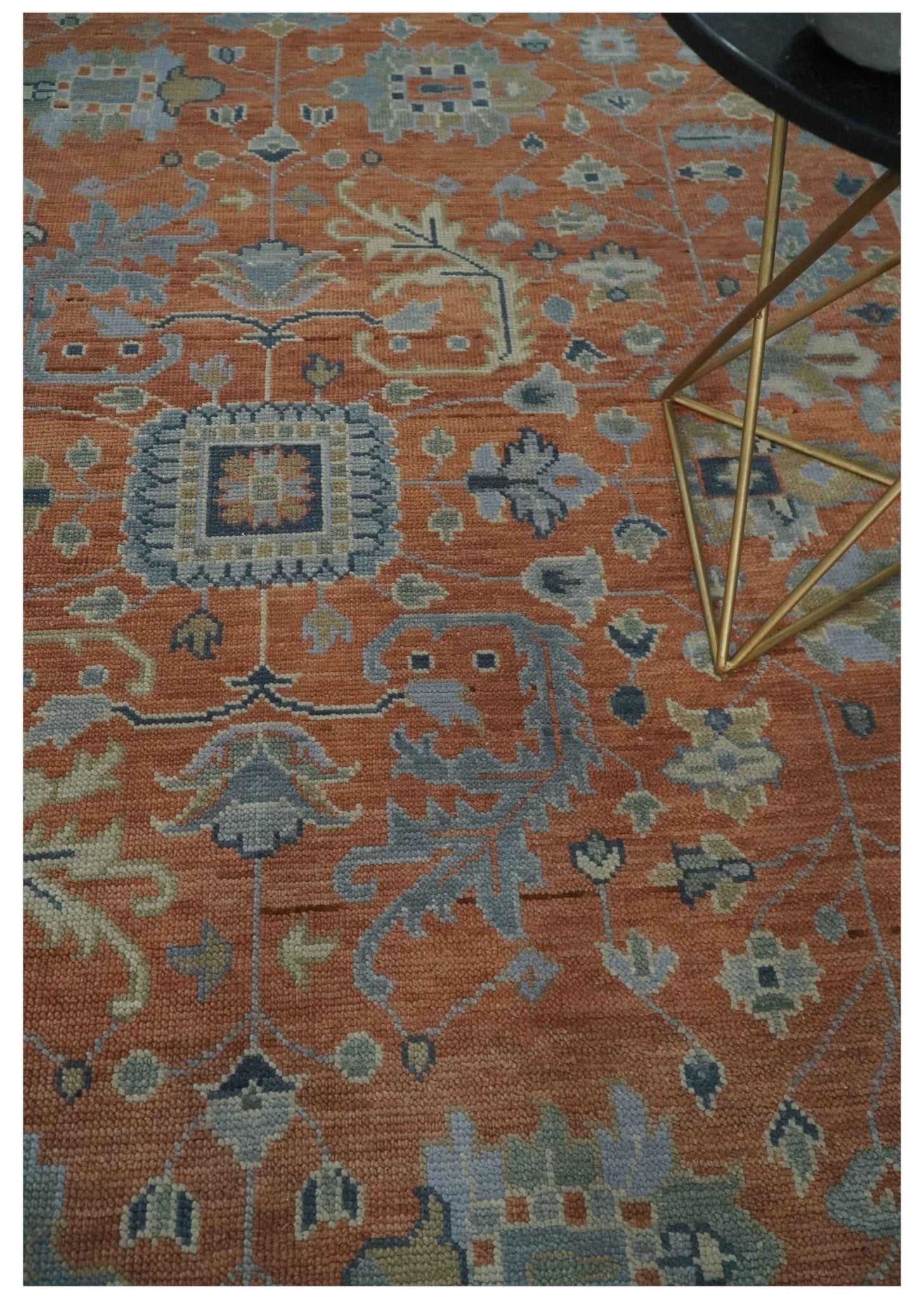 Rust, Blue and Silver Hand Knotted Traditional Multi Size Oushak Wool Area Rug - The Rug Decor