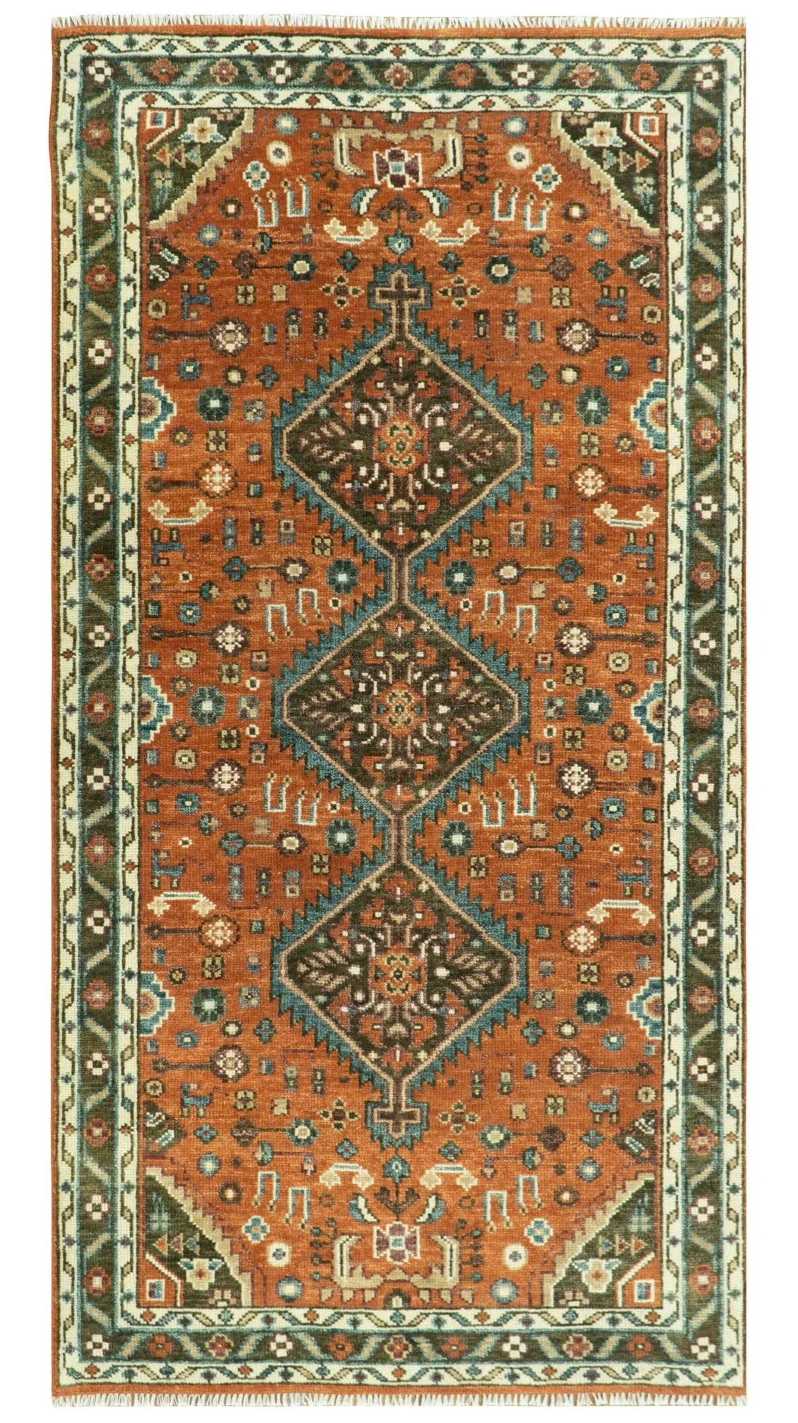 Rust, Ivory, and Brown Oriental Traditional Hand knotted Multi Size Area Rug