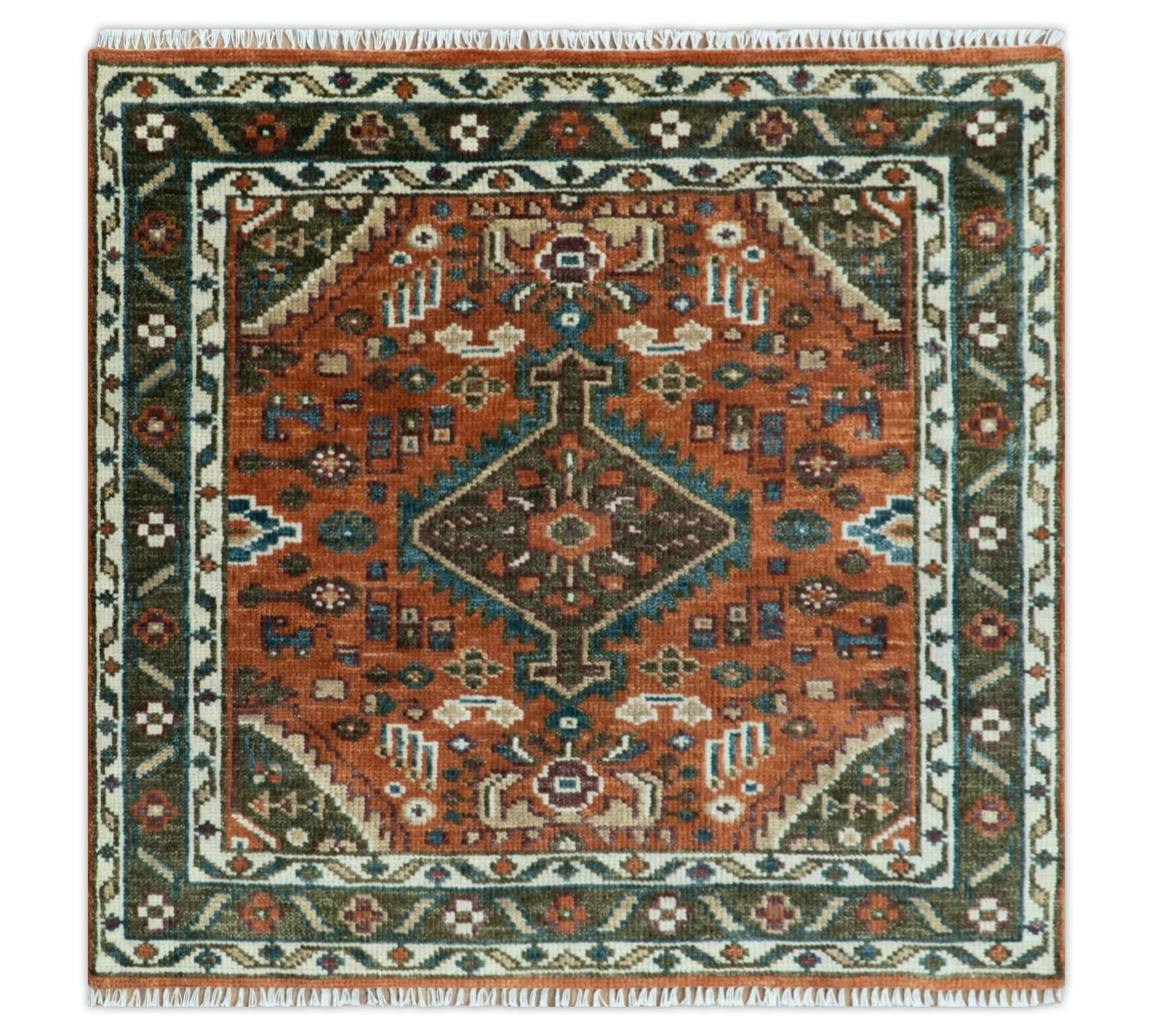 Rust, Ivory, and Brown Oriental Traditional Hand knotted Multi Size Area Rug