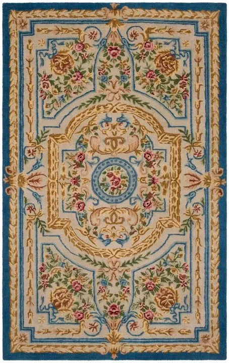 Savonnerie Wool Rug in Blue and Ivory - The Mayfair Hall
