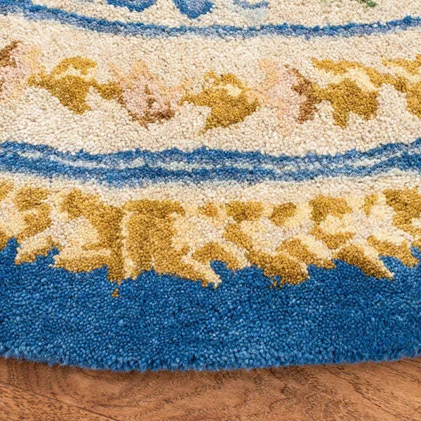 Savonnerie Wool Rug in Blue and Ivory - The Mayfair Hall