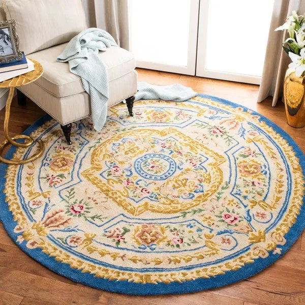 Savonnerie Wool Rug in Blue and Ivory - The Mayfair Hall