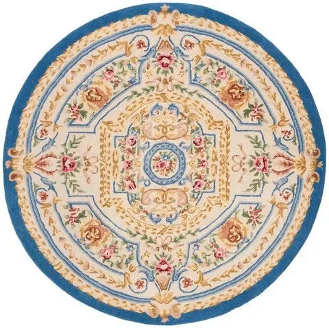 Savonnerie Wool Rug in Blue and Ivory - The Mayfair Hall